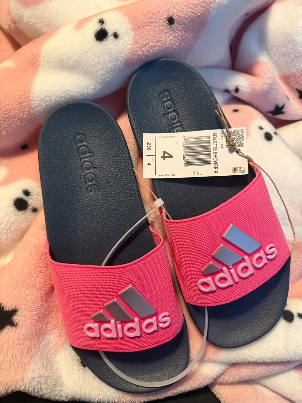 adidas Kids Pink and Navy Adilette Slide Sandals